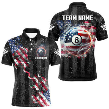 Maxcorners Custom US Flag Smoke 8 Ball Pool Billiard Shirt For Men, 3D Patriotic Billiard Team Jersey LM1904