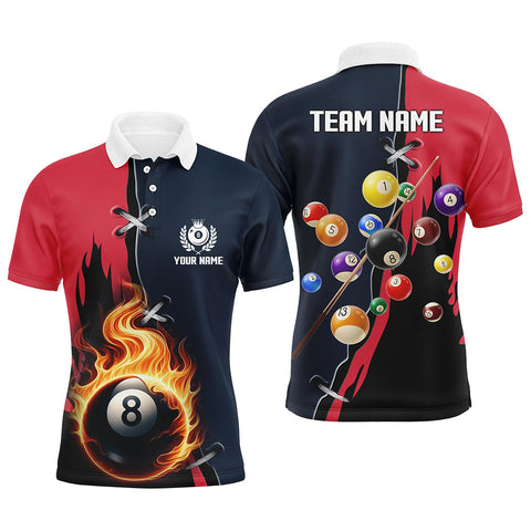 Maxcorners Billiards Red Navy 8 Ball Pool Flame Shirts Men And Women Billiard Polo & 1/4 Zip Shirts Billiard Team Jerseys