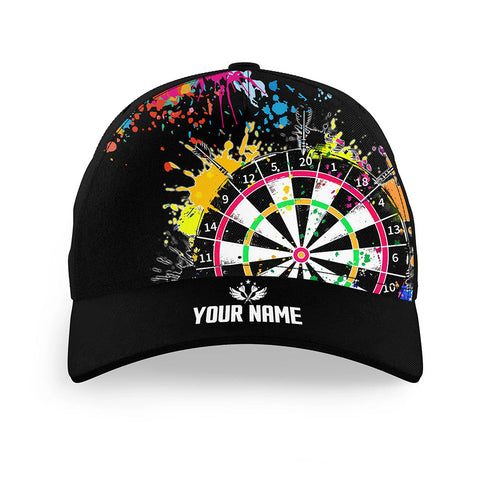 Maxcorners Funny Dartboards Colorful Paint Splash Black Darts Hat For Player Custom 3D Baseball Darts Caps Gifts