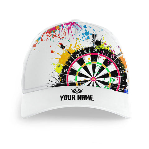 Maxcorners Funny Dartboards Colorful Paint Splash White Darts Hat For Player Custom 3D Baseball Darts Caps Gifts