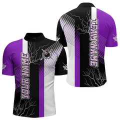 Maxcorners Personalized Black Purple Billiard Polo & 1/4 Zip For Men Custom 8 Ball Pool Billiard Team Jersey