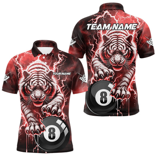 Maxcorners Red 8 Ball Thunder Lightning Tiger Billiard Shirt For Men Custom Pool Team Jersey Polo, 1/4 Zip LM0503