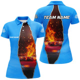 MaxCorners Billiard Balls Fire Blue Pattern Customized Name, Team Name 3D Polo Shirt For Women
