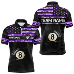 Maxcorners Customized Retro 8 Ball Pool Purple Camo US Flag Billiard Shirt For Men, Patriotic Billiard Jersey TU0807
