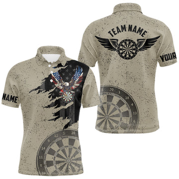Maxcorners Eagle Retro American Flag Patriotic Darts Shirts For Men Custom Darts League Team Jersey
