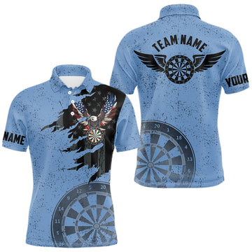 Maxcorners Eagle Retro American Flag Patriotic Darts Shirts For Men Custom Darts League Team Jersey | Blue