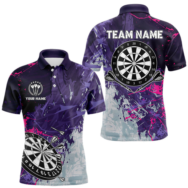 Maxcorners Purple Grunge Darts Shirt With Pocket Option For Men Custom Darts Jersey LM0910