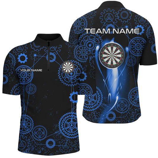 Maxcorners Blue Darts Gearwheel Pattern Custom Dart Shirts For Women, Dart Jerseys Darts League Team Uniform