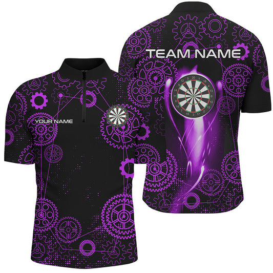 Maxcorners Purple Darts Gearwheel Pattern Custom Dart Shirts For Men, Dart Jerseys Darts League Team Uniform