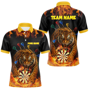 Maxcorners Personalized Fire Flame Tiger Darts Shirt For Men Custom Darts Jersey Team Polo & Quarter Zip