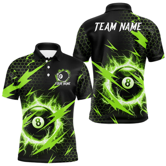 Maxcorners Green 8 Ball Pool Thunder Lightning Men's Billiard Shirt Custom Billiard Jersey Polo, Quarter Zip LM0706