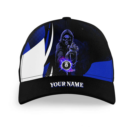 Maxcorners Billiard Blue Death Skeleton 8 Ball Personalized Name 3D Cap