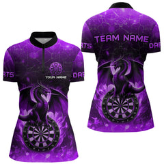 Maxcorners Darts Dragon Fire Flame 3D Printed Darts Shirts For Men Custom Team League Darts Jerseys |Purple MT0609