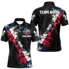 Maxcorners Personalized Black Grunge Texas Flag Smoke Darts Shirt For Men, Patriotic Team Dart Jerseys LM0611