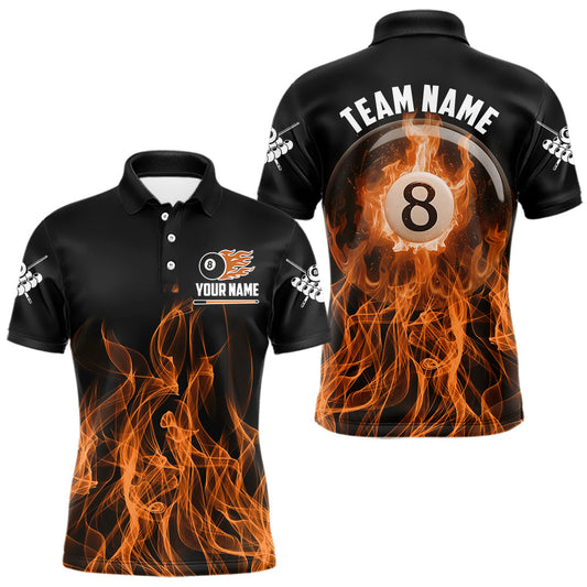 Maxcorners Orange Flaming 8 Ball Billiard Polo & 1/4 Zip For Men Custom Billiard Jersey, Pool Team Shirts LM2901
