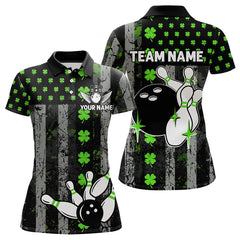 Maxcorners Green Shamrock Grunge Us Flag Patriotic Bowling Shirts For Men And Women Custom St Patrick Day Bowling Jersey