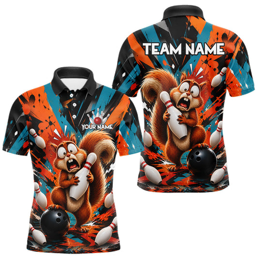Maxcorners Colorful Graffiti Funny Squirrel Bowling Polo, 1/4 Zip Shirts For Men