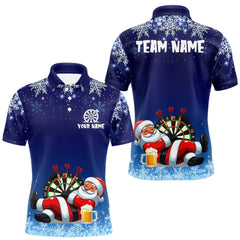 Maxcorners Funny Santa Blue Christmas Darts Shirt For Men Custom Snowflake Xmas Darts Jersey Gifts LM0611