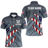 Maxcorners American Flag Grey Grunge Darts Polo & Quarter Zip Custom Dart Shirt For Men Patriotic Dart Jersey MT1110