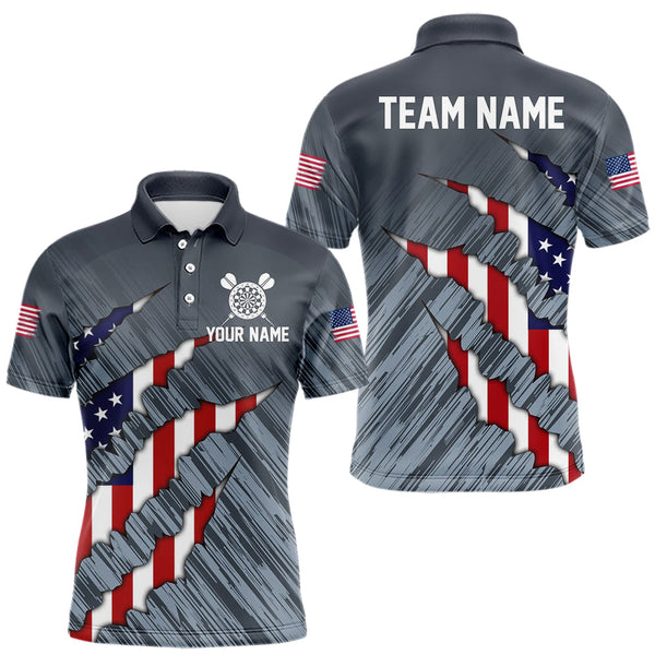 Maxcorners American Flag Grey Grunge Darts Polo & Quarter Zip Custom Dart Shirt For Men Patriotic Dart Jersey MT1110