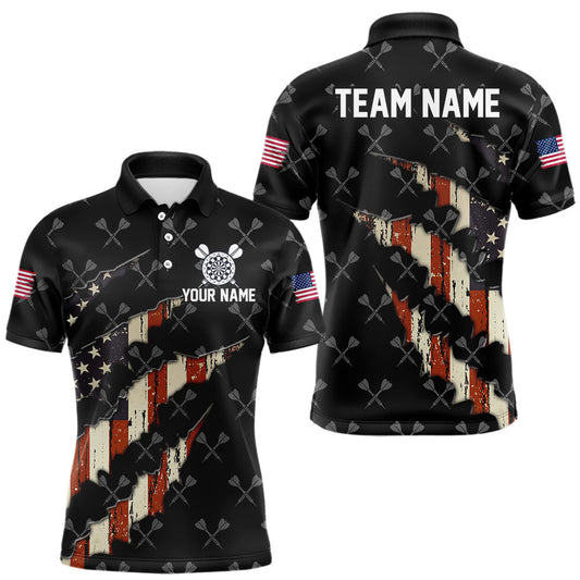 Maxcorners Vintage American Flag Darts Polo & Quarter Zip Custom Darts Shirt For Men, Patriotic Darts Jersey  LM1112