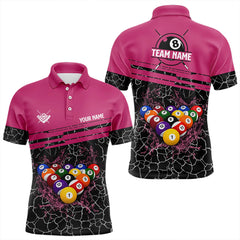Maxcorners Personalized Pink Pool Balls Crack Pattern Men Billiard Shirts Custom Billiard Jerseys For Team