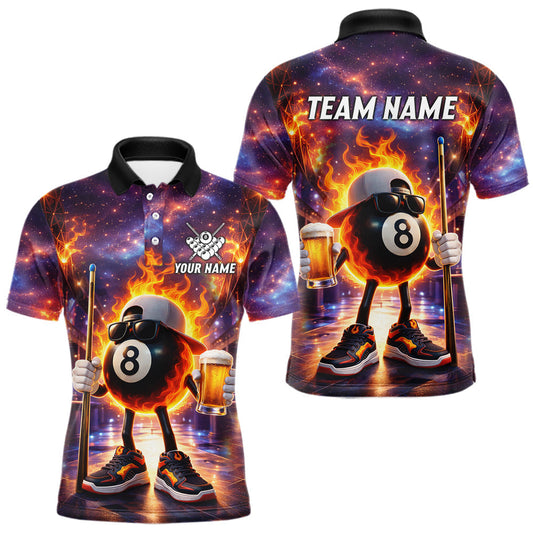 Maxcorners Flame 8 Ball Billiard Shirt For Men Custom Funny Pool Shirt, Billiard Team Jersey Polo & 1/4 Zip LM0901