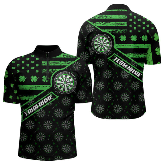 Maxcorners Green Shamrock Retro Us Flag Patriotic Darts Shirts For Men And Women Custom St Patrick Day Darts Jerseys