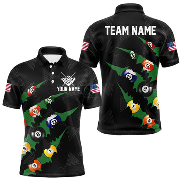 Maxcorners Personalized Scratch Black 8 Ball Billiard Shirt For Men, Pool Team Jersey Polo 1/4 Zip |Green