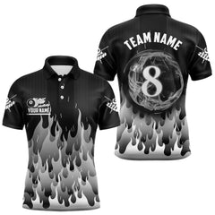 Maxcorners Black And Grey Flaming 8 Ball Pool Men Billiard Polo & 1/4 Zip Custom Pool Team Player Jersey LM2206