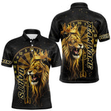 Maxcorners Black And Golden Funny Lion Crown Darts Shirt For Men Custom Darts League Jersey Polo & 1/4 Zip LM1610