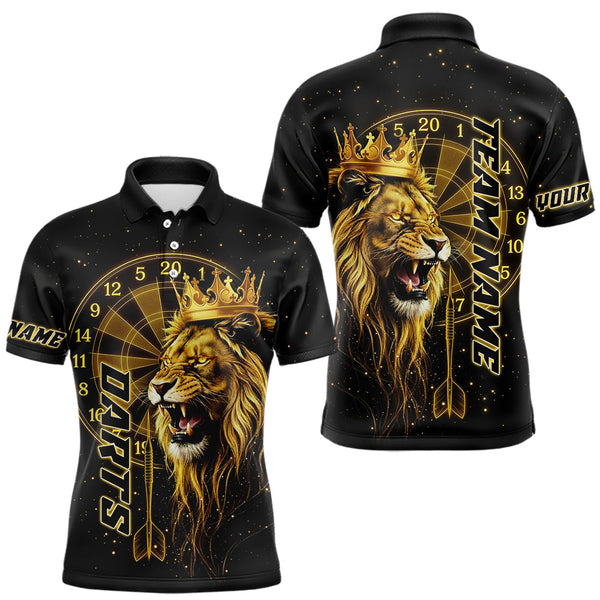 Maxcorners Black And Golden Funny Lion Crown Darts Shirt For Men Custom Darts League Jersey Polo & 1/4 Zip LM1610