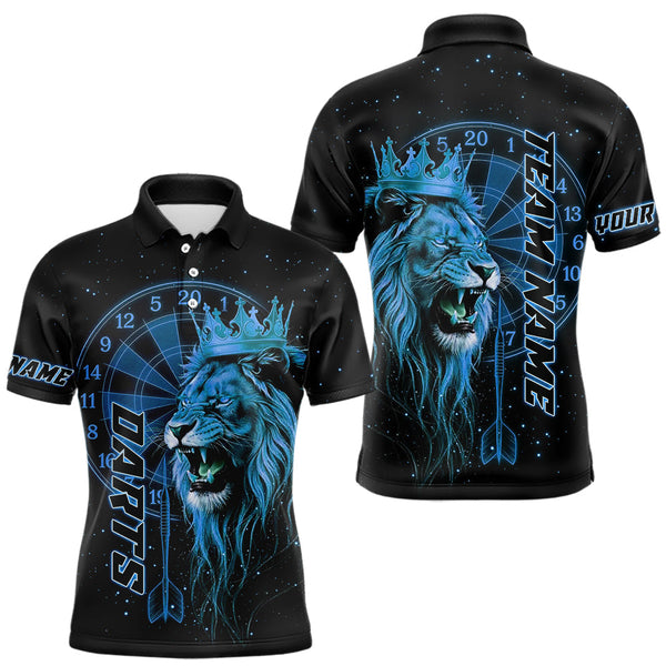 Maxcorners Black And Blue Funny Lion Crown Darts Shirt For Men Custom Darts League Jersey Polo & 1/4 Zip TU1410