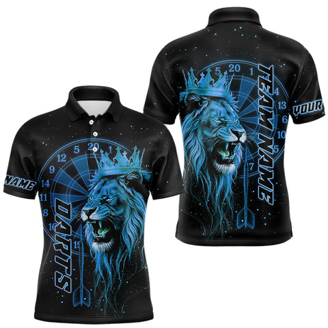 Maxcorners Black And Blue Funny Lion Crown Darts Shirt For Men Custom Darts League Jersey Polo & 1/4 Zip TU1410