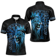 Maxcorners Black And Blue Funny Lion Crown Darts Shirt For Men Custom Darts League Jersey Polo & 1/4 Zip TU1410