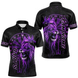 Maxcorners Black And Purple Funny Lion Crown Darts Shirt For Men Custom Darts League Jersey Polo & 1/4 Zip TU1410