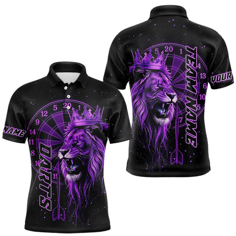 Maxcorners Black And Purple Funny Lion Crown Darts Shirt For Men Custom Darts League Jersey Polo & 1/4 Zip TU1410