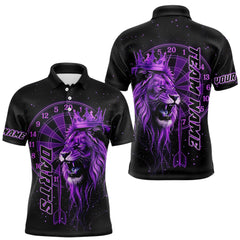 Maxcorners Black And Purple Funny Lion Crown Darts Shirt For Men Custom Darts League Jersey Polo & 1/4 Zip TU1410