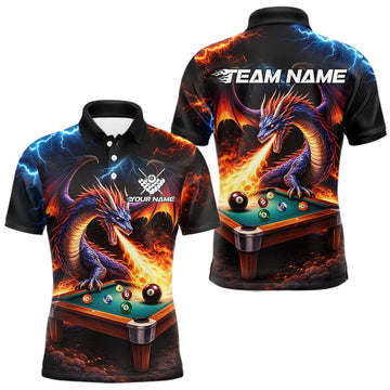 Maxcorners Personalized Dragon Billiard Fire 8 Ball Pool Shirt For Men, Billiard Team Jersey Polo & 1/4 Zip LM2704