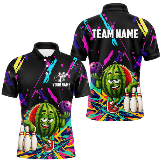 Maxcorners Colorful Bowling Jersey Funny Watermelon Bowling Polo & 1/4 Zip For Men Custom Bowling Team Shirts