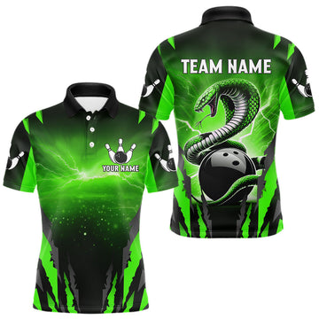 Maxcorners Green Thunder Lightning Cobra Snake Bowling Shirts For Men Custom Bowling Jersey Polo & 1/4 Zip