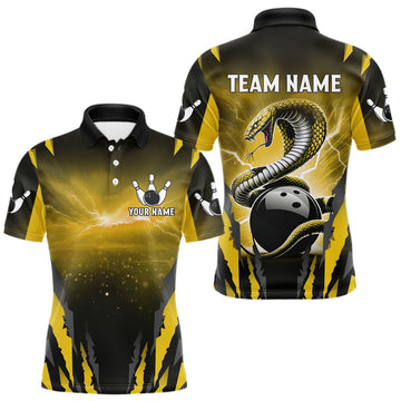 Maxcorners Yellow Thunder Lightning Cobra Snake Bowling Shirts For Men Custom Bowling Jersey Polo & 1/4 Zip
