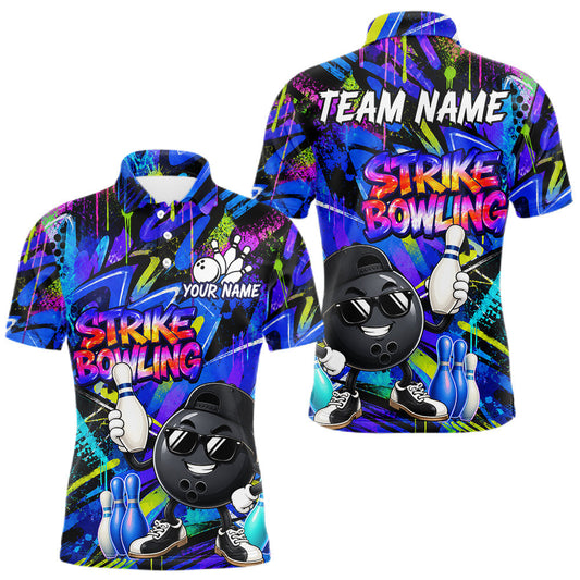 Maxcorners Funny Colorful Graffiti Pattern Bowling Shirts For Men Custom Bowling Team Jersey Polo & 1/4 Zip LM1705