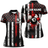Maxcorners Billiard Red Grunge Us Flag Patriotic  Customized Name, Team Anme 3D Polo Shirt