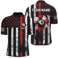 Maxcorners Billiard Red Grunge Us Flag Patriotic  Customized Name, Team Anme 3D Polo Shirt