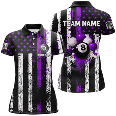 Maxcorners Billiard Purple Grunge Us Flag Patriotic Customized Name, Team Anme 3D Polo Shirt