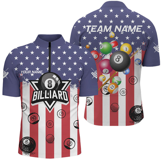 Maxcorners Personalized American Flag Pool Ball Billiard Shirts For Men, Patriotic Billiard Team Shirt Jerseys