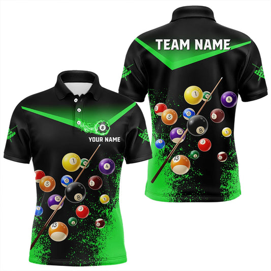 Maxcorners Personalized Grunge Green Black 3D Pool Balls Men Billiard Shirts Custom Billiard Jerseys For Men And Women