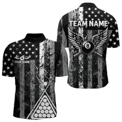Maxcorners Black White 8 Ball Wings Grunge Us Flag Patriotic Billiard Shirts For Men Custom Billiard Jerseys