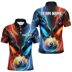 Maxcorners Blue And Orange Custom Dragon 9 Ball Pool Billiard Shirt For Men, Billiard Jersey Polo & 1/4 Zip TU1011